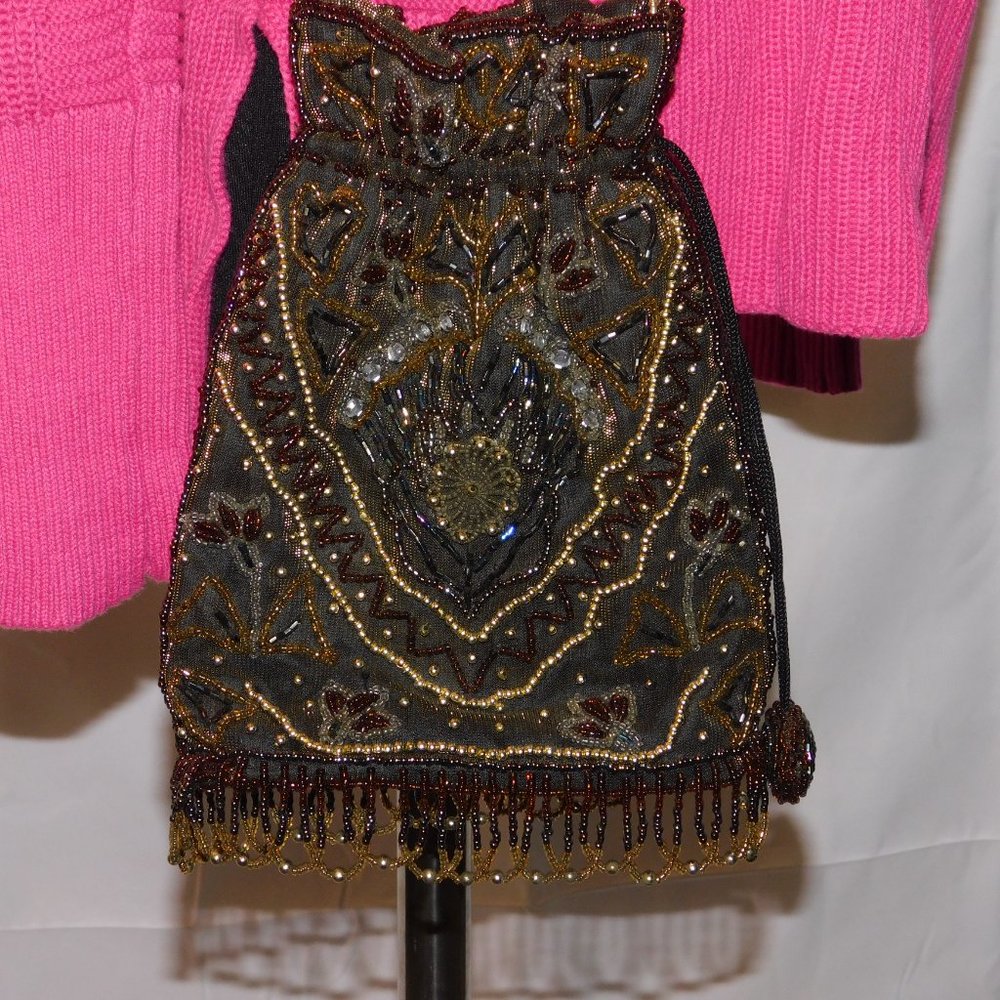 Beaded Vintage? Drawstring Handbag Crossbody Gorgeous Design - Picture 7 of 13